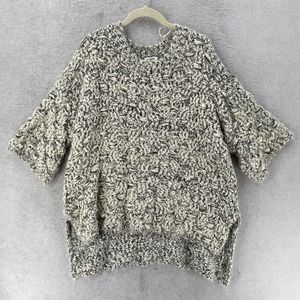 Umgee Sweater Womens‎ SMALL Beige Black Fuzzy Tunic Oversize Teddy Bear Slouchy